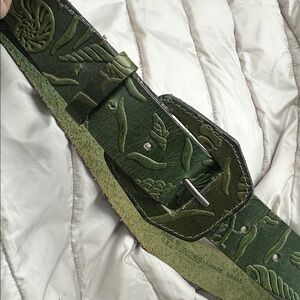 Green Embossed Leather Belt Made in the USA